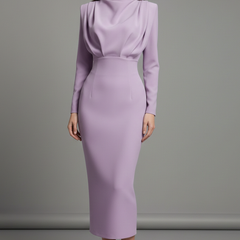 Women's Long Sleeve Dress | High Neckline Midi Draped