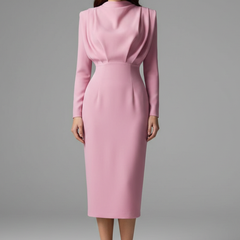 Women's Long Sleeve Dress | High Neckline Midi Draped