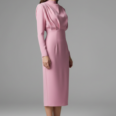 Women's Long Sleeve Dress | High Neckline Midi Draped
