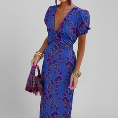 Women's Puff Sleeve Dress | V Neck Maxi Printed