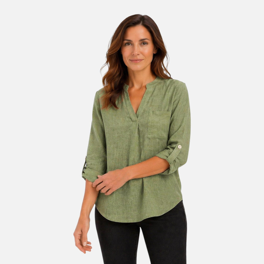 Women's Long Sleeve Top | V-Neck Relaxed Fit Draped