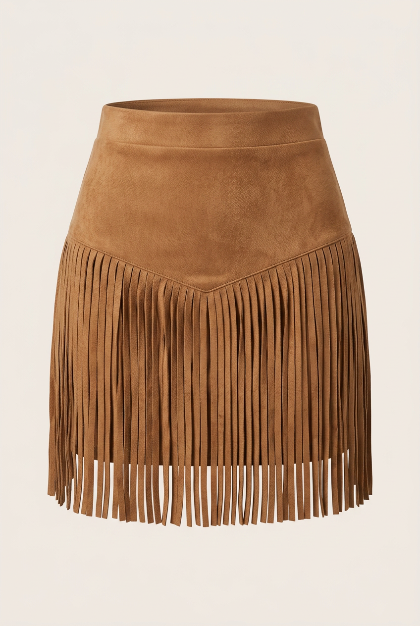 Women's Mini Skirt | High Waist V-Seam Fringe Suede