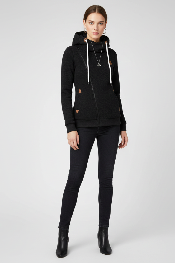 Women's Jacket | Hooded Asymmetrical Zip Drawstring