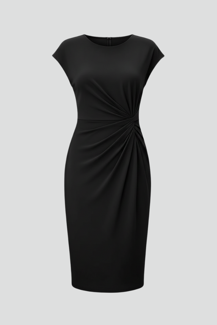 Women's Dress | Knee-Length Round Neck Cap Sleeves Ruched