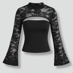 Women's Strapless Top | Lace Mesh Bell Sleeves Cutout