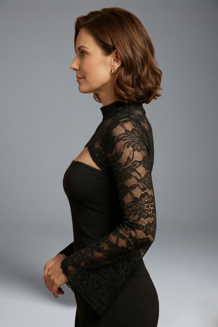 Women's Strapless Top | Lace Mesh Bell Sleeves Cutout