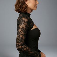 Women's Strapless Top | Lace Mesh Bell Sleeves Cutout