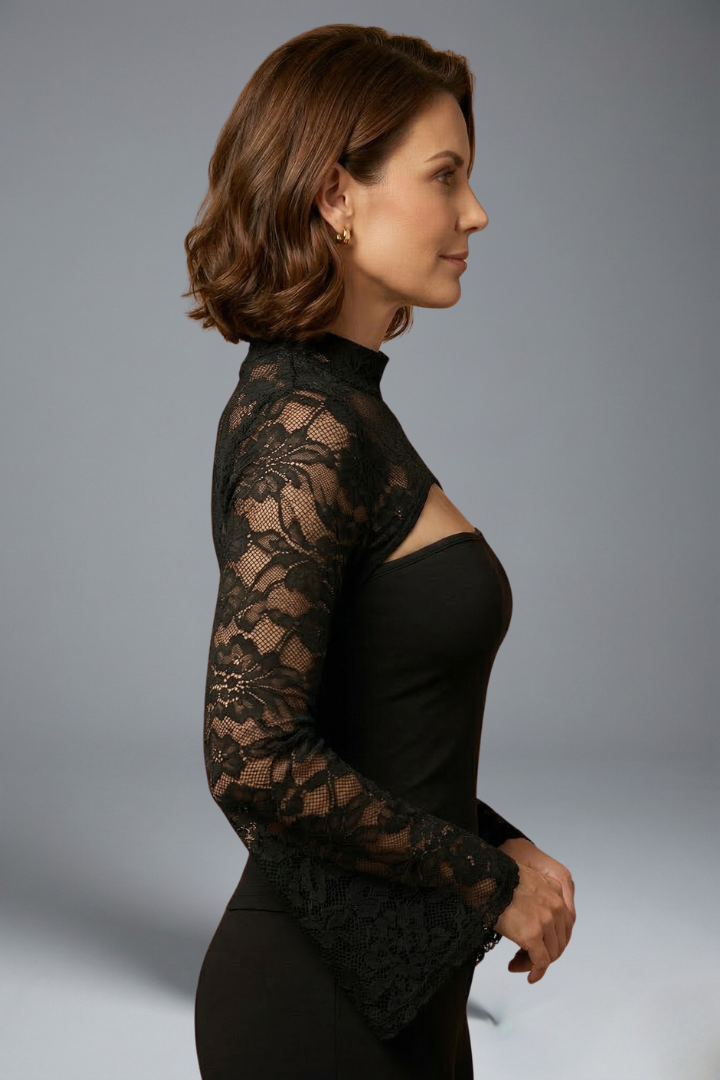 Women's Strapless Top | Lace Mesh Bell Sleeves Cutout