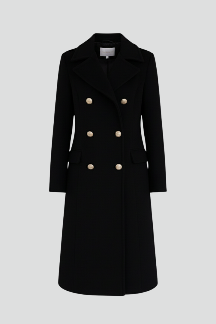 Women's Peacoat | Notched Lapel Double-Breasted Midi