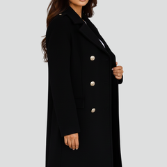 Women's Peacoat | Notched Lapel Double-Breasted Midi