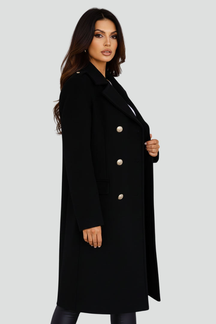 Women's Peacoat | Notched Lapel Double-Breasted Midi