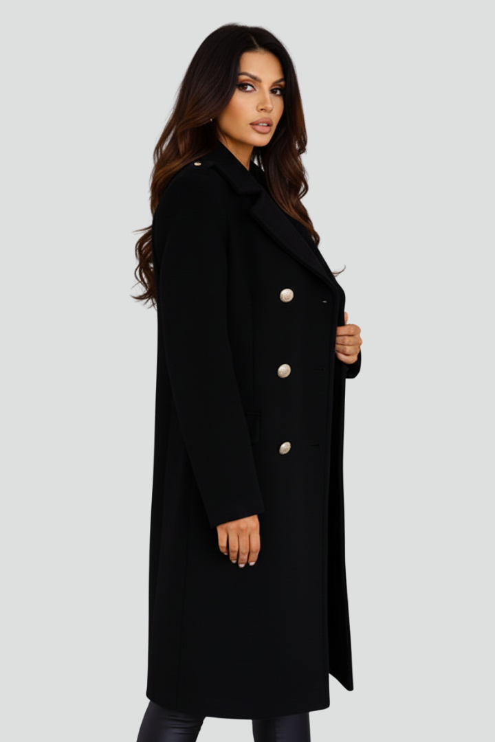 Women's Peacoat | Notched Lapel Double-Breasted Midi