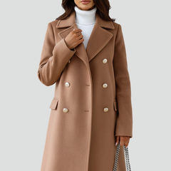 Women's Peacoat | Notched Lapel Double-Breasted Midi