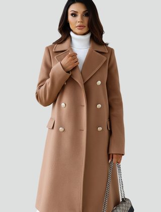 Women's Peacoat | Notched Lapel Double-Breasted Midi