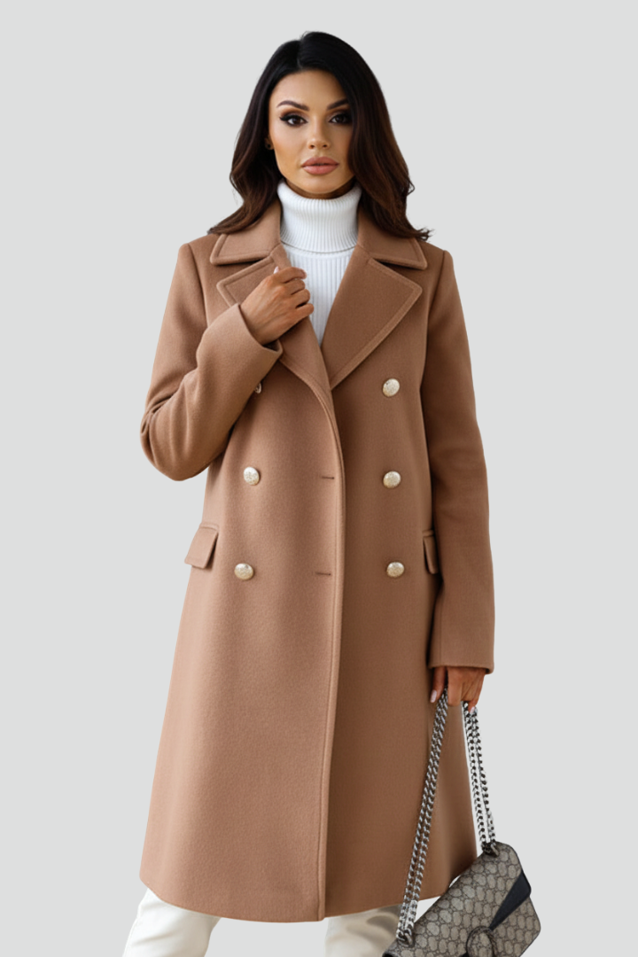 Women's Peacoat | Notched Lapel Double-Breasted Midi