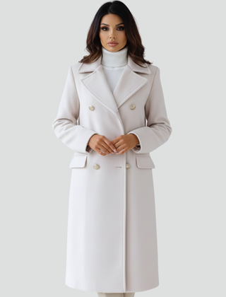 Women's Peacoat | Notched Lapel Double-Breasted Midi