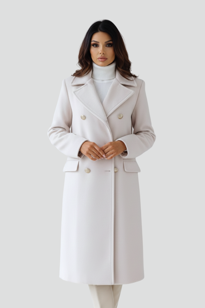 Women's Peacoat | Notched Lapel Double-Breasted Midi
