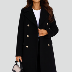 Women's Peacoat | Notched Lapel Double-Breasted Midi