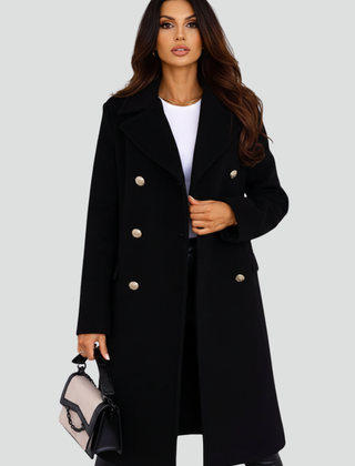 Women's Peacoat | Notched Lapel Double-Breasted Midi