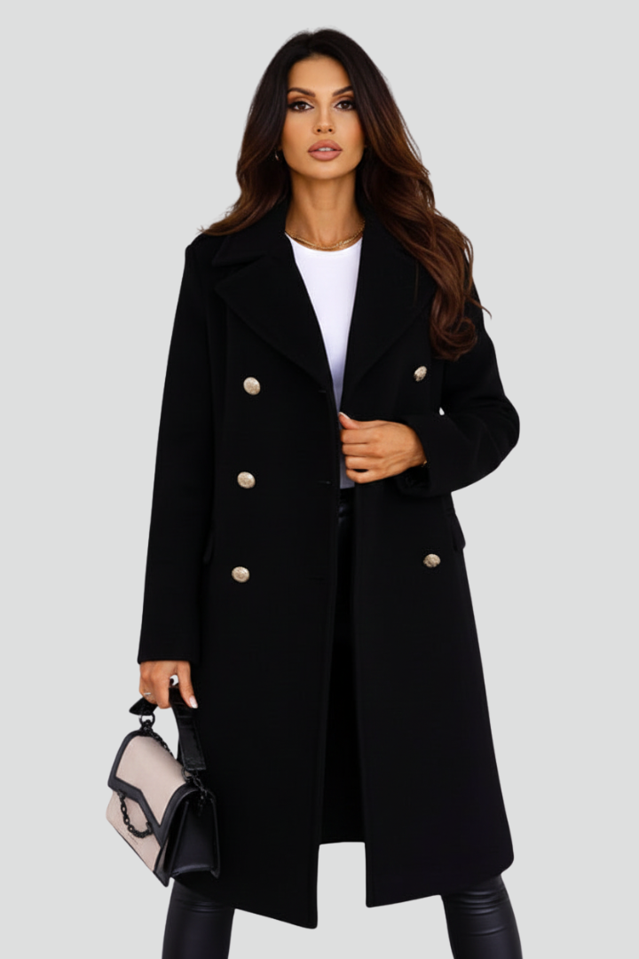 Women's Peacoat | Notched Lapel Double-Breasted Midi