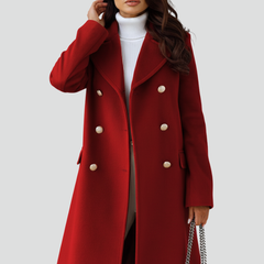 Women's Peacoat | Notched Lapel Double-Breasted Midi
