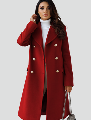 Women's Peacoat | Notched Lapel Double-Breasted Midi