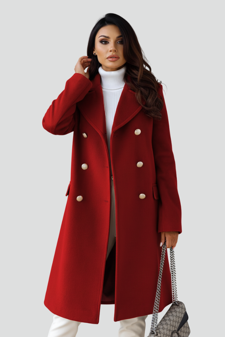 Women's Peacoat | Notched Lapel Double-Breasted Midi