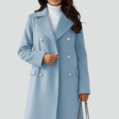 Women's Peacoat | Notched Lapel Double-Breasted Midi