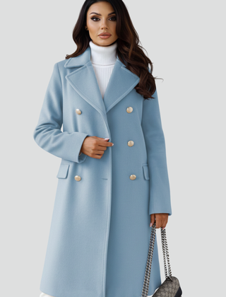 Women's Peacoat | Notched Lapel Double-Breasted Midi