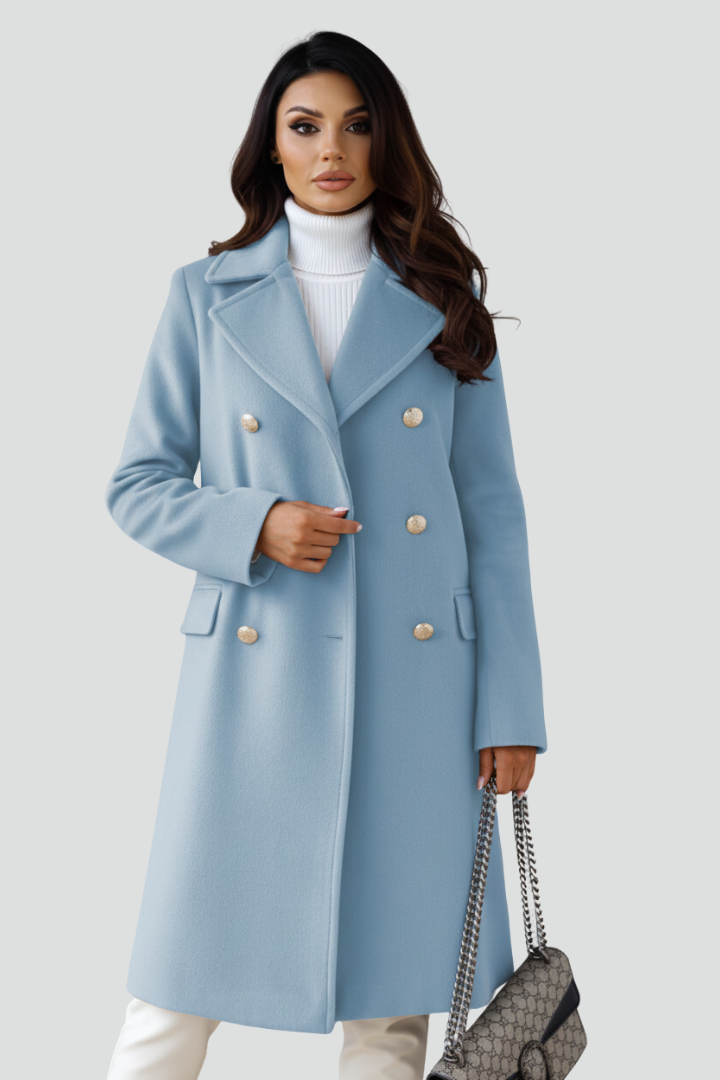 Women's Peacoat | Notched Lapel Double-Breasted Midi