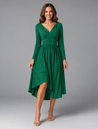 Women's Race Day Dress | V-Neck Long Sleeves Midi Side Slit