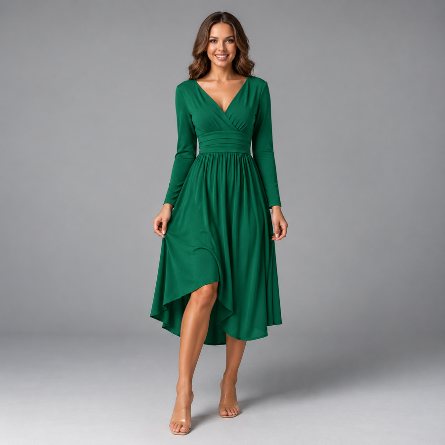 Women's Race Day Dress | V-Neck Long Sleeves Midi Side Slit