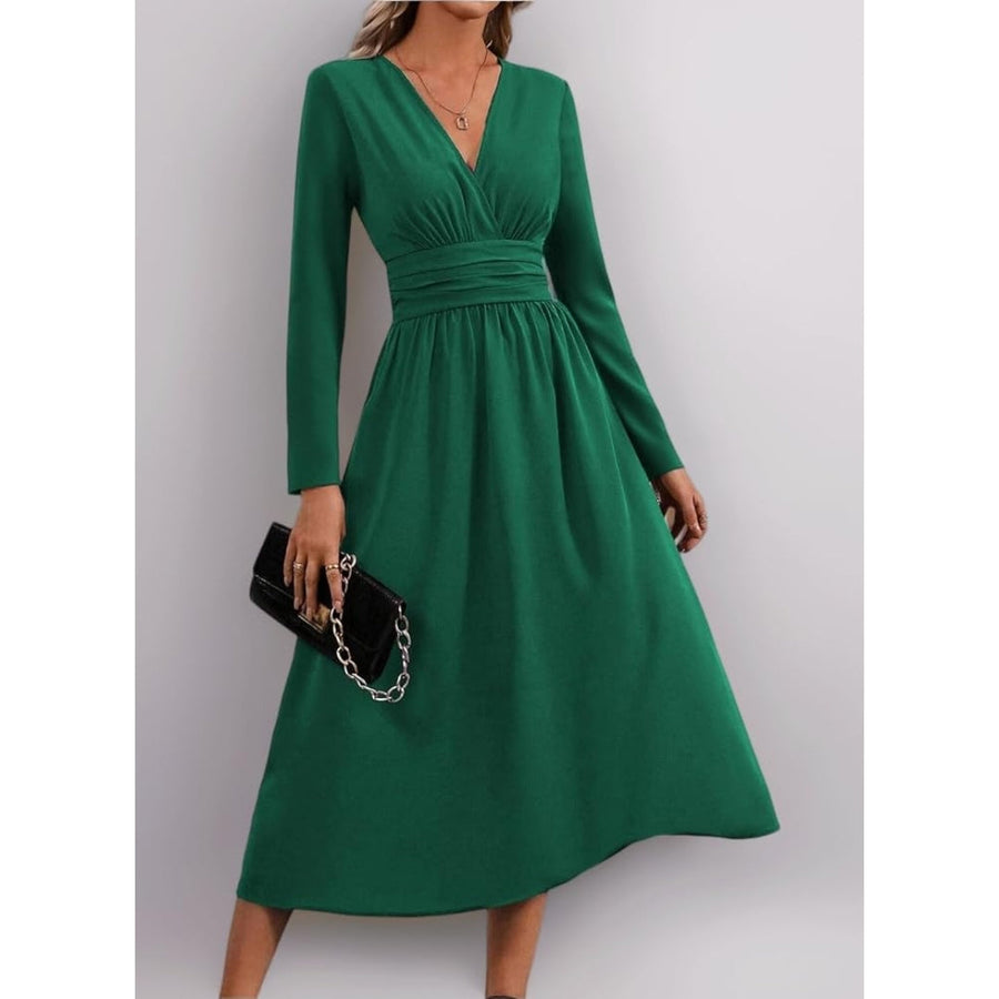 Women's Race Day Dress | V-Neck Long Sleeves Midi Side Slit