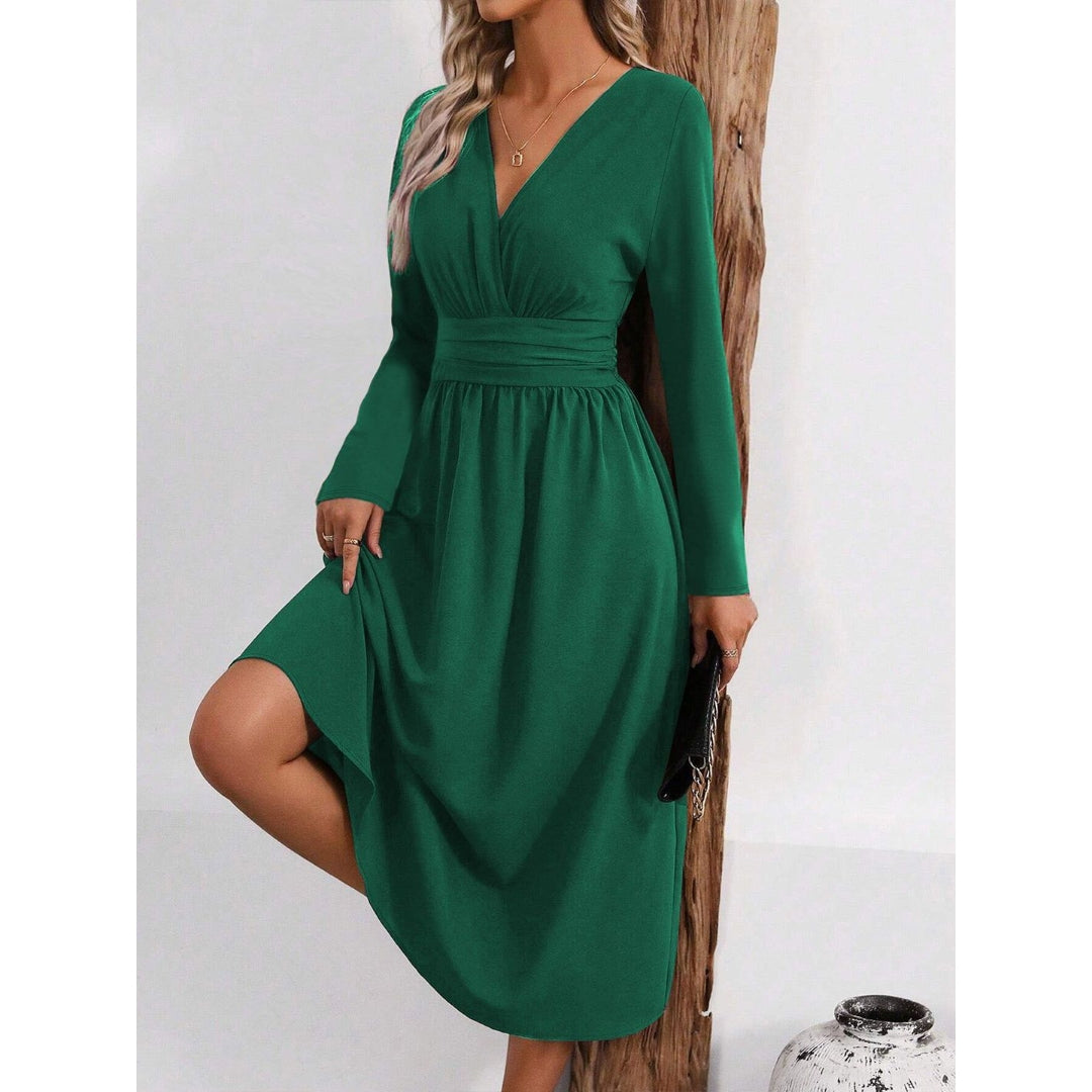 Women's Race Day Dress | V-Neck Long Sleeves Midi Side Slit