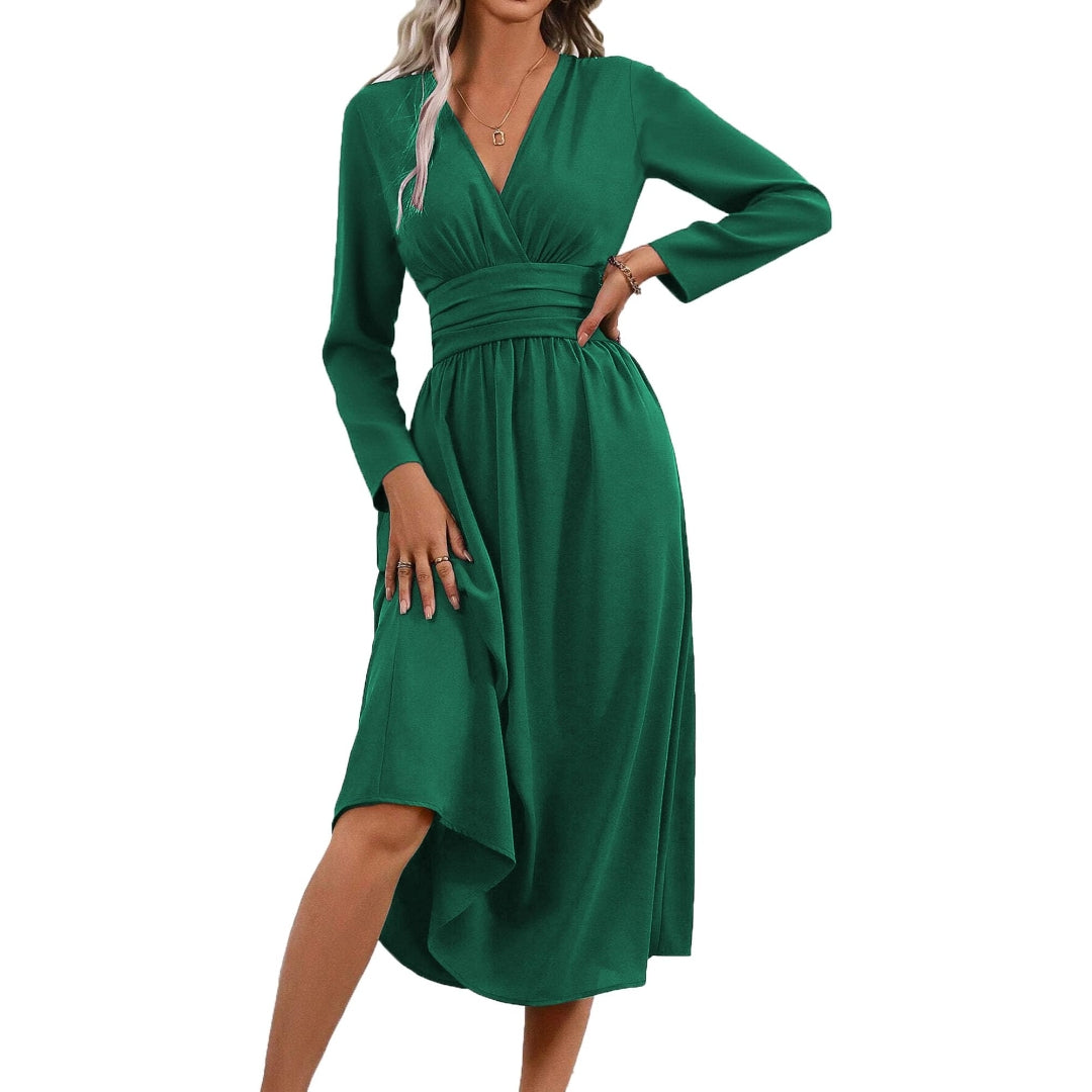 Women's Race Day Dress | V-Neck Long Sleeves Midi Side Slit
