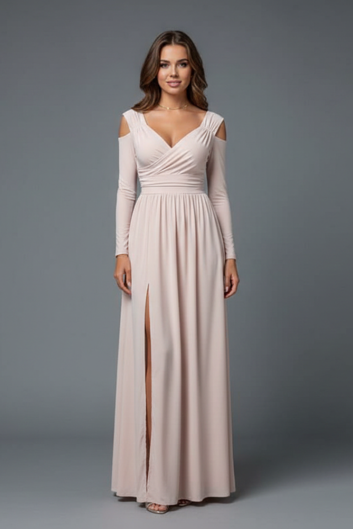 Women's Formal Dress | Maxi V-Neck Cold Shoulder Long Sleeve