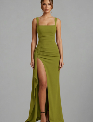 Women's Maxi Dress | Square Neckline Sleeveless Open Back