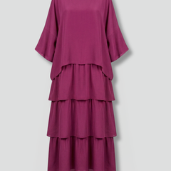 Women's Maxi Skirt | Round Neckline Tiered Layers Flutter Sleeves