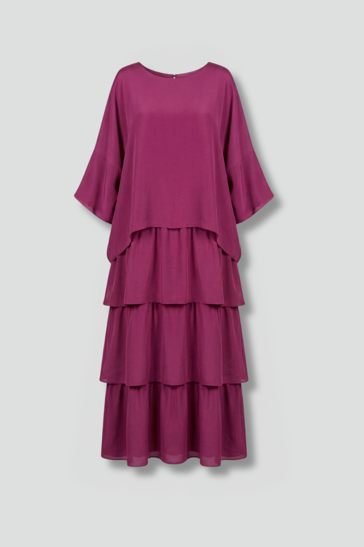 Women's Maxi Skirt | Round Neck Tiered Layers Short Sleeve