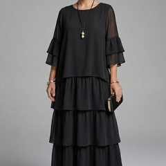 Women's Maxi Skirt | Round Neckline Tiered Layers Flutter Sleeves