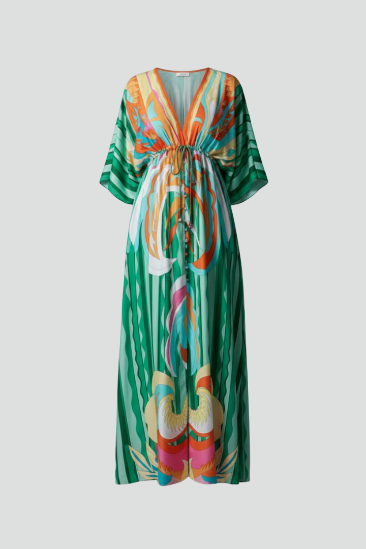 Women's Maxi Dress | V Neckline Batwing Sleeves Tie Waist