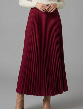 Women's A Line Skirt | Maxi Pleated Elastic Waist A-line