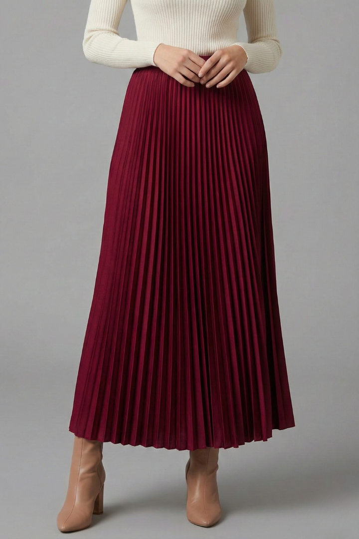 Women's A Line Skirt | Maxi Pleated Elastic Waist A-line