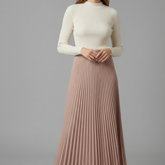 Women's A Line Skirt | Maxi Pleated Elastic Waist A-line
