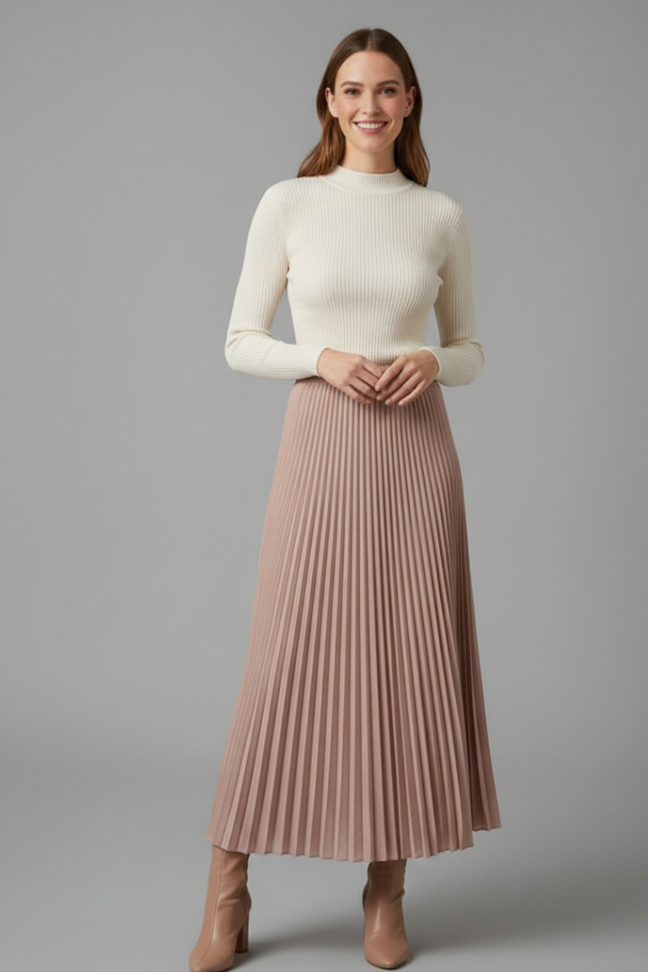 Women's A Line Skirt | Maxi Pleated Elastic Waist A-line