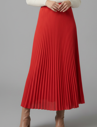Women's A Line Skirt | Maxi Pleated Elastic Waist A-line