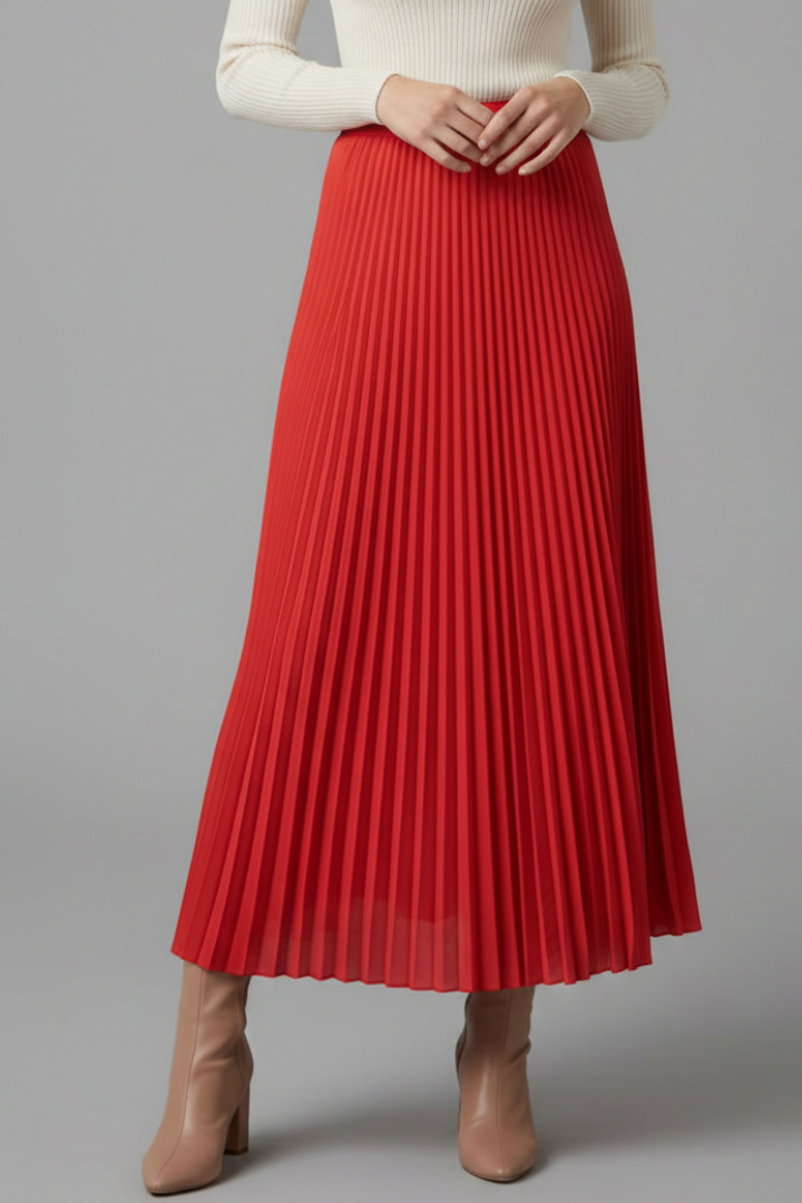 Women's A Line Skirt | Maxi Pleated Elastic Waist A-line