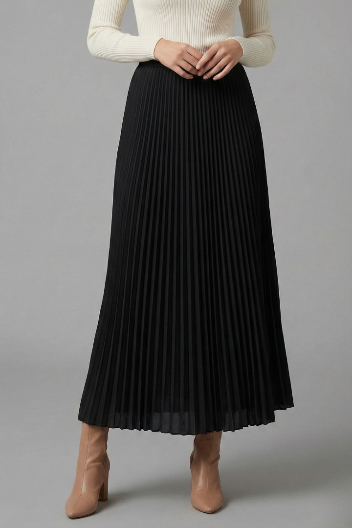 Women's A Line Skirt | Maxi Pleated Elastic Waist A-line