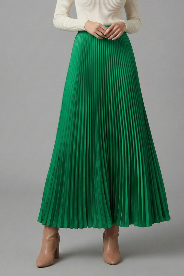 Women's A Line Skirt | Maxi Pleated Elastic Waist A-line