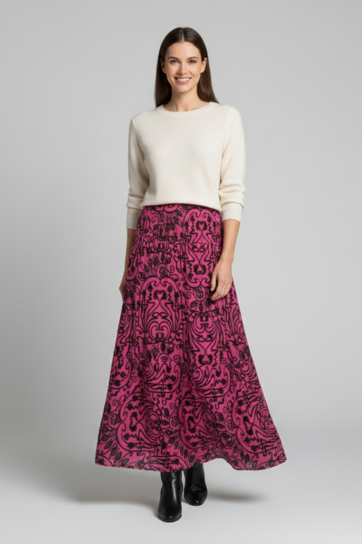 Women's Maxi Skirt | A-Line Elastic Waist Printed